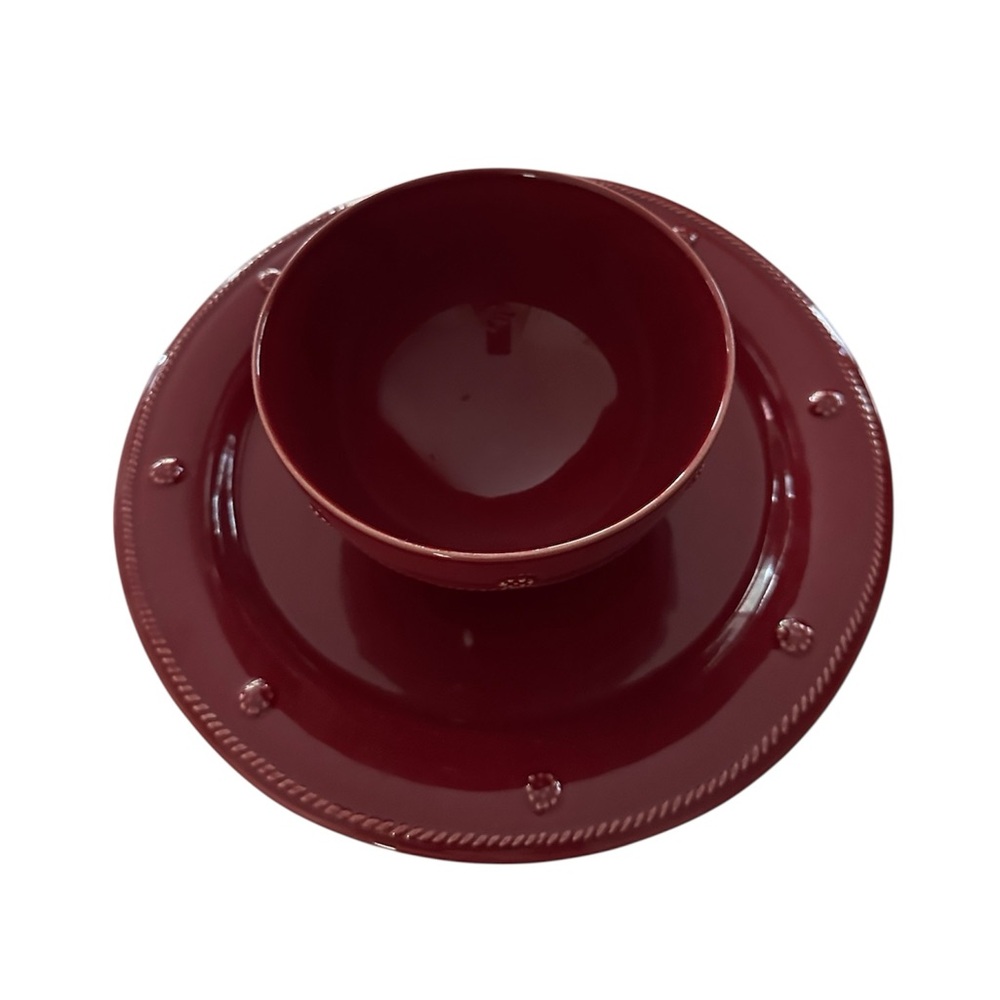 Juliska red 3 piece set Chip N dip or cake plate SOLD OUT